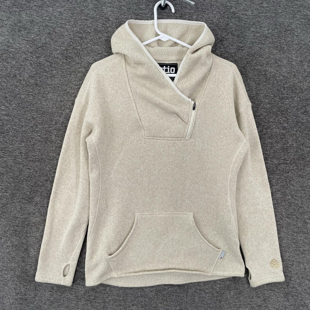 Stio Hoodie Womens Medium Beige Sweetwater Fleece Cowl Neck Pullover Pocket